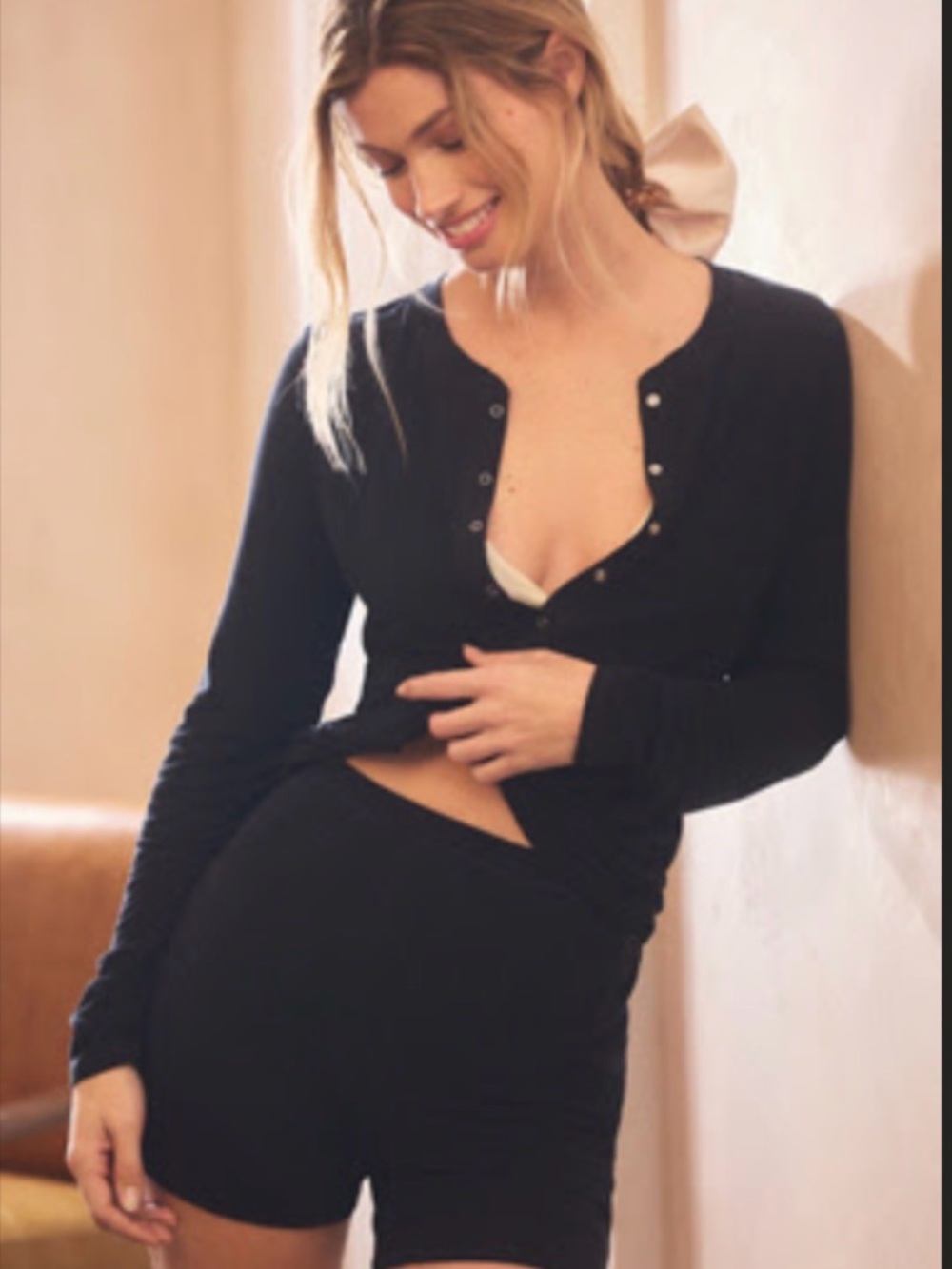 Anthropologie Black Long Sleeve Henley Top